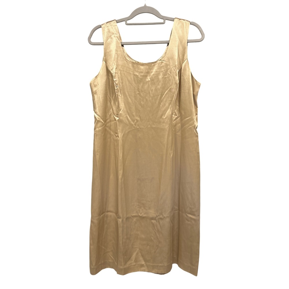 Hampton Nites Vintage Champagne Gold Satin Sheath Dress‎ Womens 14 Formal USA